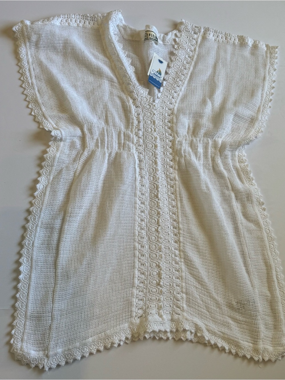 Seaspice, white crochet-trim beach tunic swimsuit coverup NWT